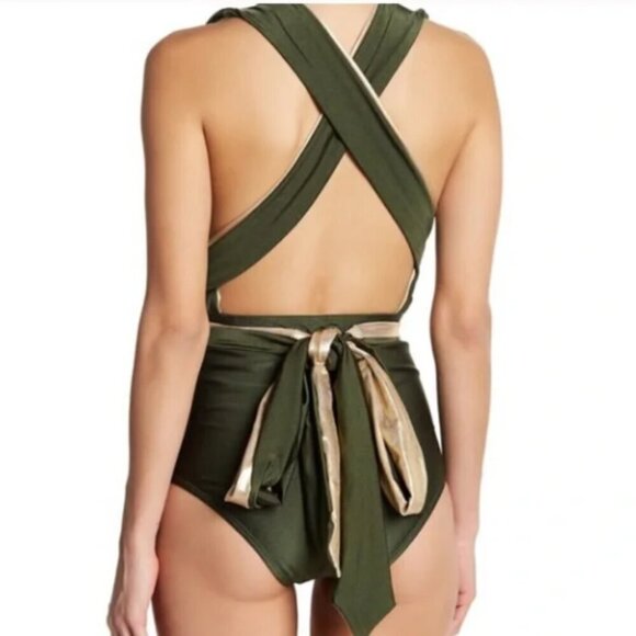 Marilyn Monroe Design Your Own Look Wrap Swimsuit Green & Gold Size Medium NWT - Picture 2 of 7